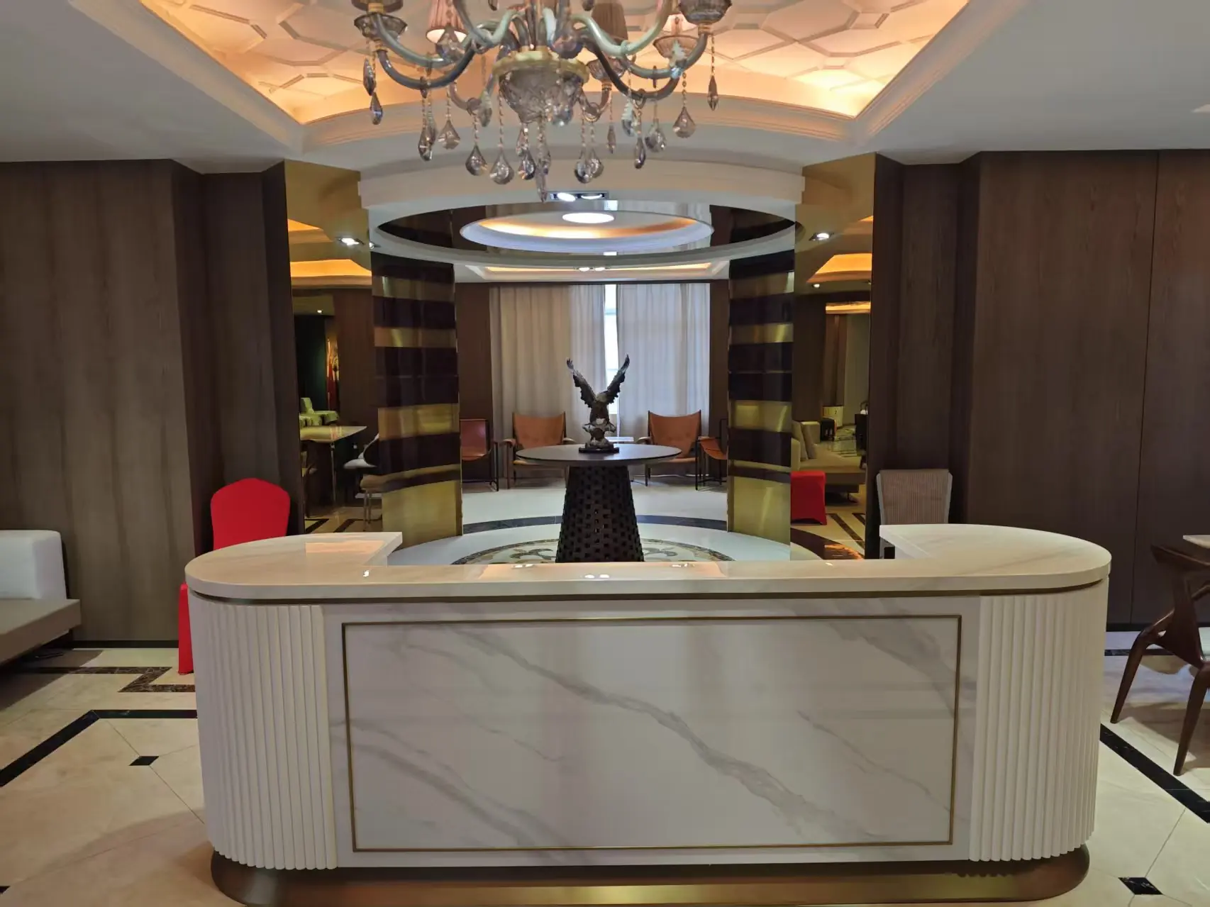 Reception Desk and Stone Front